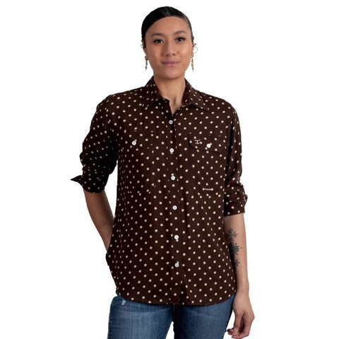 JUST COUNTRY ABBEY FULL BUTTON PRINT WORKSHIRT - CHOCOLATE SPOTS [SZ:8]