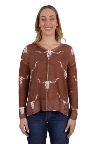 PURE WESTERN VEOLA WOMENS KNITTED PULLOVER - BROWN [SZ:8]