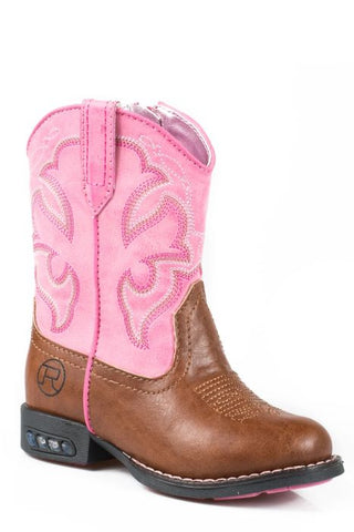 ROPER KIDS LIGHTNING BOOTS - TAN/PINK [SZ:9.0]