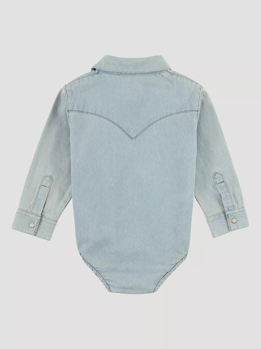 Wrangler Baby Western Longsleeve Bodysuit - Faded Blue Denim [sz:0-3mths]