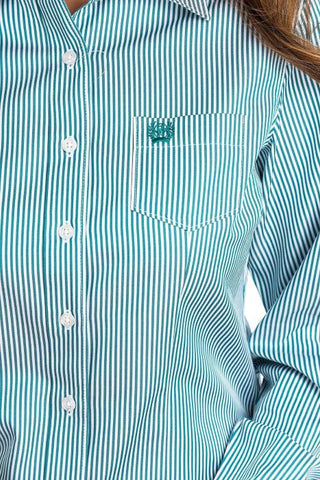 Cinch Womens Stripe Tencel Full Button Western Shirt - Teal [sz:s]