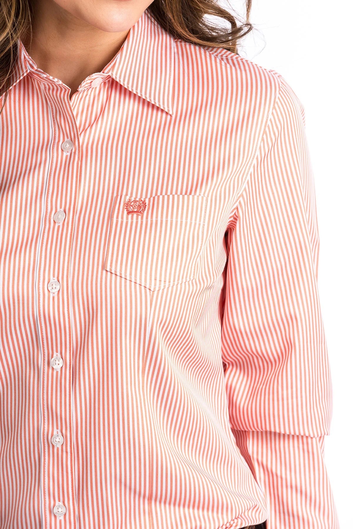 Cinch Womens Stripe Tencel Full Button Western Shirt - Coral [sz:s]