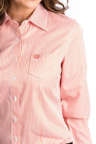 Cinch Womens Stripe Tencel Full Button Western Shirt - Coral [sz:s]