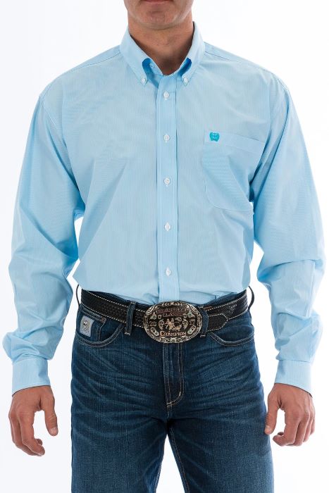 Cinch Mens Tencel Long Sleeve Shirt - Light Blue Stripe [sz:l]