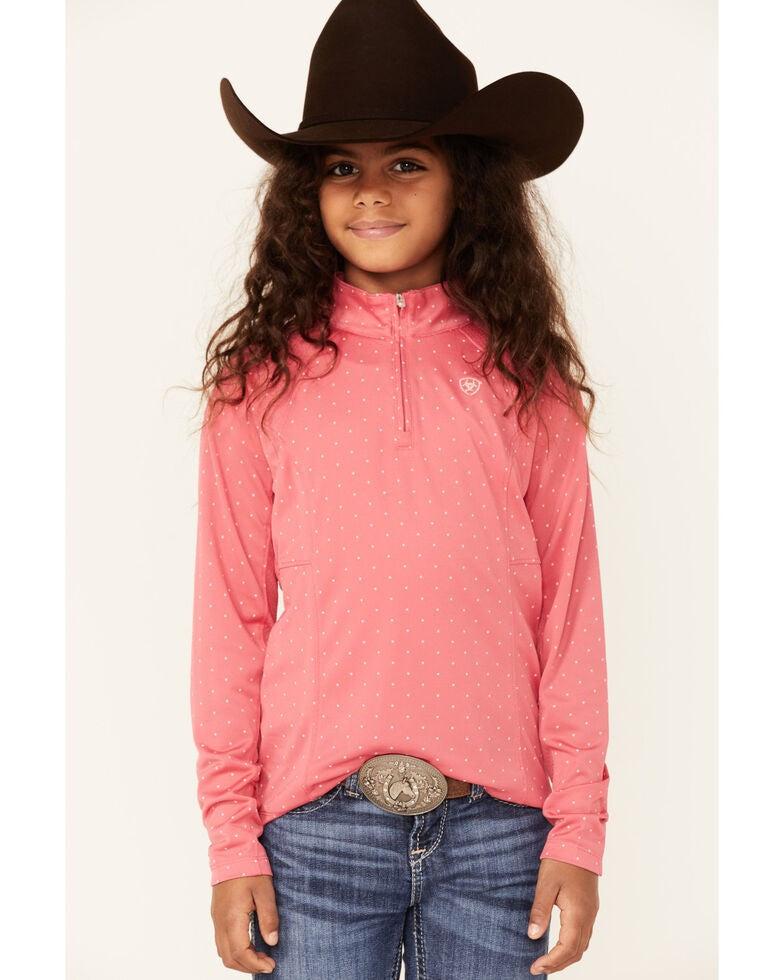 Ariat Kids Sunstopper 2.0 1/4 Zip Baselayer - Party Punch Dot