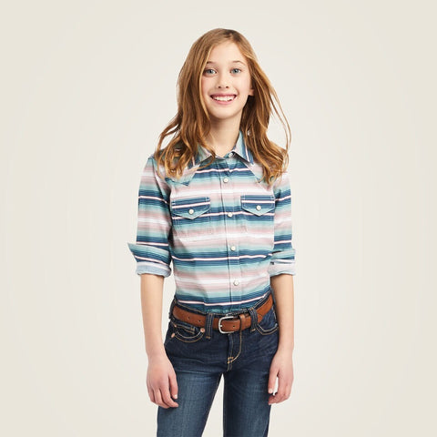 ARIAT GIRLS REAL SNAP LONG SLEEVE SHIRT - DOWNSTREAM SERAPE