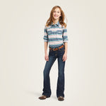 ARIAT GIRLS REAL SNAP LONG SLEEVE SHIRT - DOWNSTREAM SERAPE