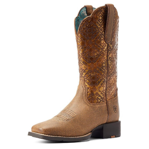 ARIAT WOMENS ROUND UP WIDE SQUARE TOE - COPPER BLANKET EMBOSS