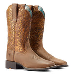 ARIAT WOMENS ROUND UP WIDE SQUARE TOE - COPPER BLANKET EMBOSS