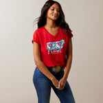 ARIAT FLOWER COW WOMENS SHORT SLEEVE TEE - EQUESTRIAN RED