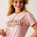 ARIAT GOTHIC FLORALS WOMENS SHORT SLEEVED TEE - DUSTY ROSE