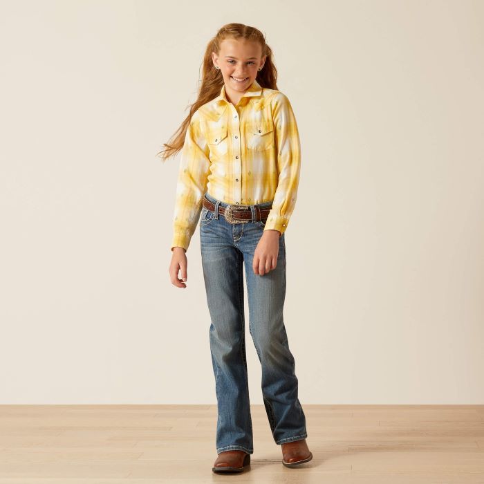 ARIAT GLENROCK GIRLS SNAP LONG SLEEVE SHIRT - CACTUS DOBBY [SZ:XS]