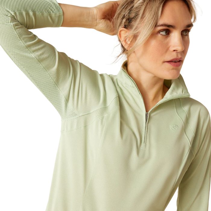 ARIAT SUNSTOPPER 3.0 1/4 ZIP LONG SLEEVE BASELAYER - LAUREL GREEN [SZ:XS]