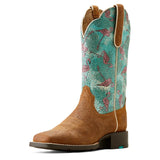 ARIAT ROUND UP WIDE SQUARE TOE - EMBOSSED CHESTNUT/FLOCK OF FLAMINGOS [SZ:7.0B]