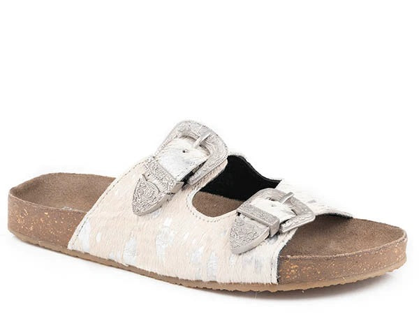 Roper Desiree Womens Leather Sandal - White/silver Hair On Hide