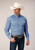 Roper Mens Amarillo Collection Long Sleeve Print - Blue