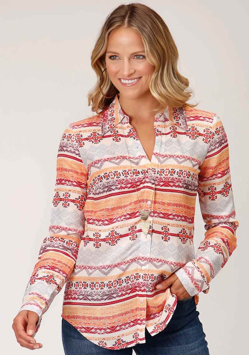 ROPER WOMENS STUDIO WEST COLLECTION LONG SLEEVE SHIRT - MULTI PRINT [SZ:XS]