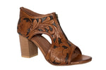 ROPER MIKA FRONT ZIP LEATHER SANDAL - BROWN TOOLED