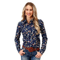 Roper Womens Studio West Collection Long Sleeve Shirt - Blue Feather Print