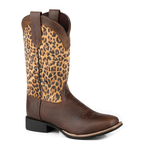 ROPER MONTEREY WOMENS LEOPARD BOOTS- BROWN LEATHER/SUEDE LEOPARD PRINT