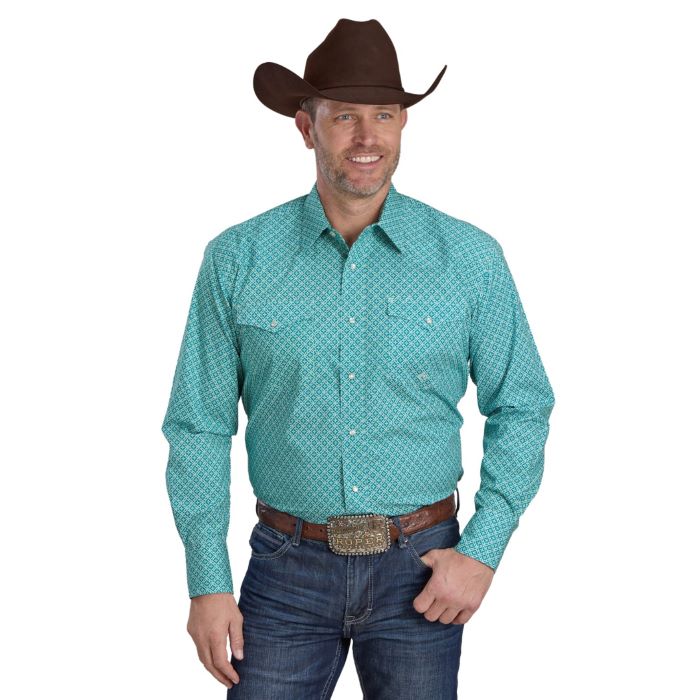 ROPER AMARILLO STRETCH COLLECTION LONG SLEEVE SHIRT - TEAL PRINT [SZ:M]
