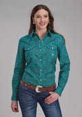 ROPER WOMENS AMARILLO COLLECTION LONG SLEEVE SHIRT - GREEN PAISLEY [SZ:XS]