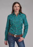 ROPER WOMENS AMARILLO COLLECTION LONG SLEEVE SHIRT - GREEN PAISLEY [SZ:XS]
