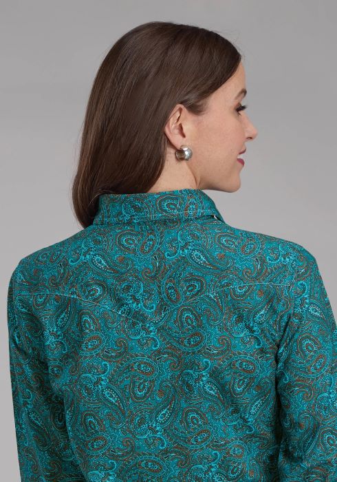 ROPER WOMENS AMARILLO COLLECTION LONG SLEEVE SHIRT - GREEN PAISLEY [SZ:XS]