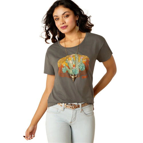 ARIAT BUCKLE UP WOMENS SHORT SLEEVE TEE - GRAPHITE [SZ:XS]