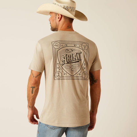 ARIAT BANDANA SCRIPT MENS SHORT SLEEVE SHIRT - KHAKI HEATHER [SZ:S]