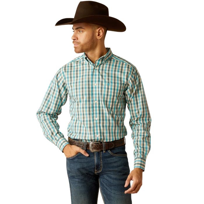 ARIAT GORDIE MENS WRINKLEFREE FITTED LONG SLEEVE SHIRT - TEAL [SZ:XS]