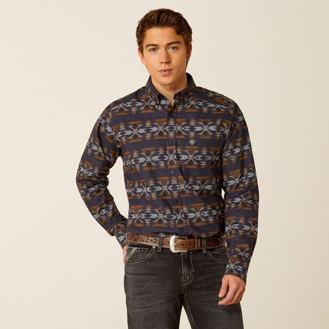 ARIAT TRIPP MENS FITTED LONG SLEEVE SHIRT - DARK BLUE