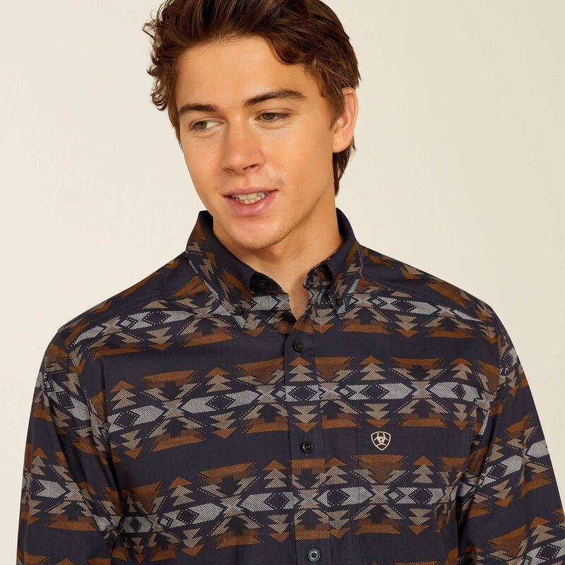 ARIAT TRIPP MENS FITTED LONG SLEEVE SHIRT - DARK BLUE