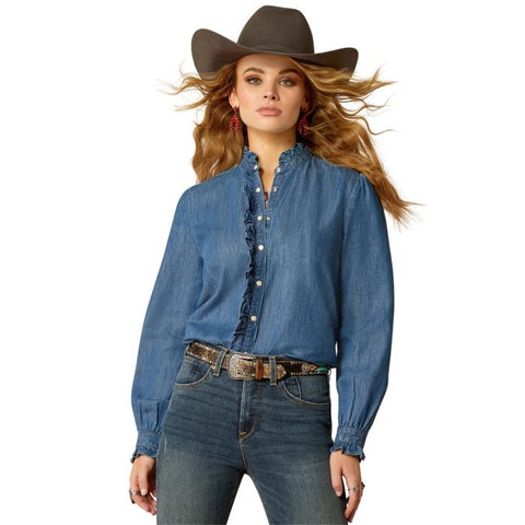 ARIAT INGALLS WOMENS LONG SLEEVE TOP - MEDIUM BLUE [SZ:XS]