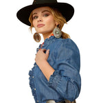 ARIAT INGALLS WOMENS LONG SLEEVE TOP - MEDIUM BLUE [SZ:XS]