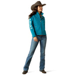 ARIAT NEW TEAM SOFTSHELL JACKET - OCEAN DEPTHS/RETRO RANCH PRINT [SZ:XS]