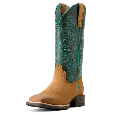 ARIAT HYBRID RANCH TIME WOMENS BOOT - ACORN ROUGHOUT/DEEP TEAL [SZ:7.0C]