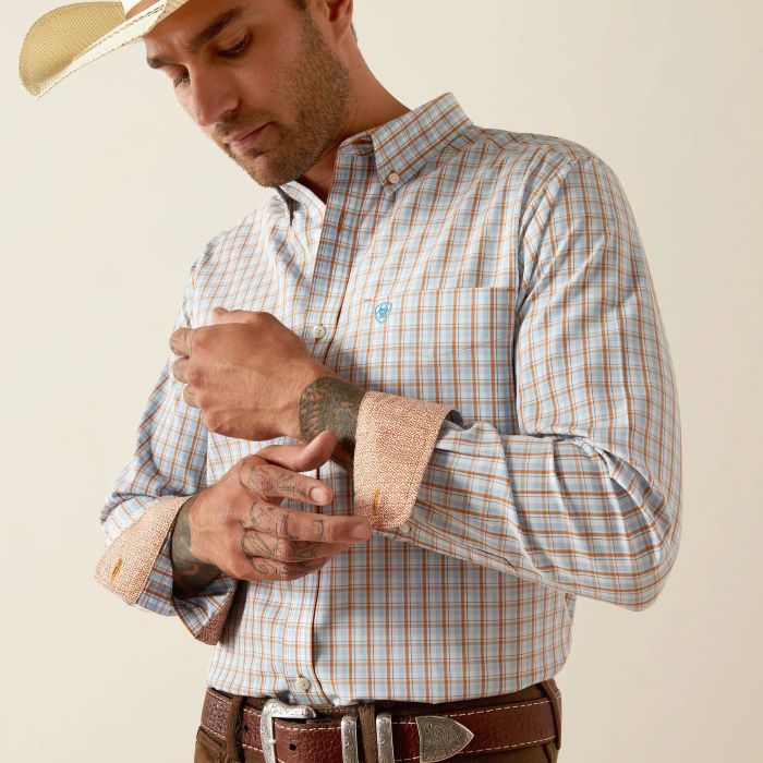 Ariat Brendan Mens Wrinkle Free Fitted Long Sleeve Shirt - Light Brown [sz:s]