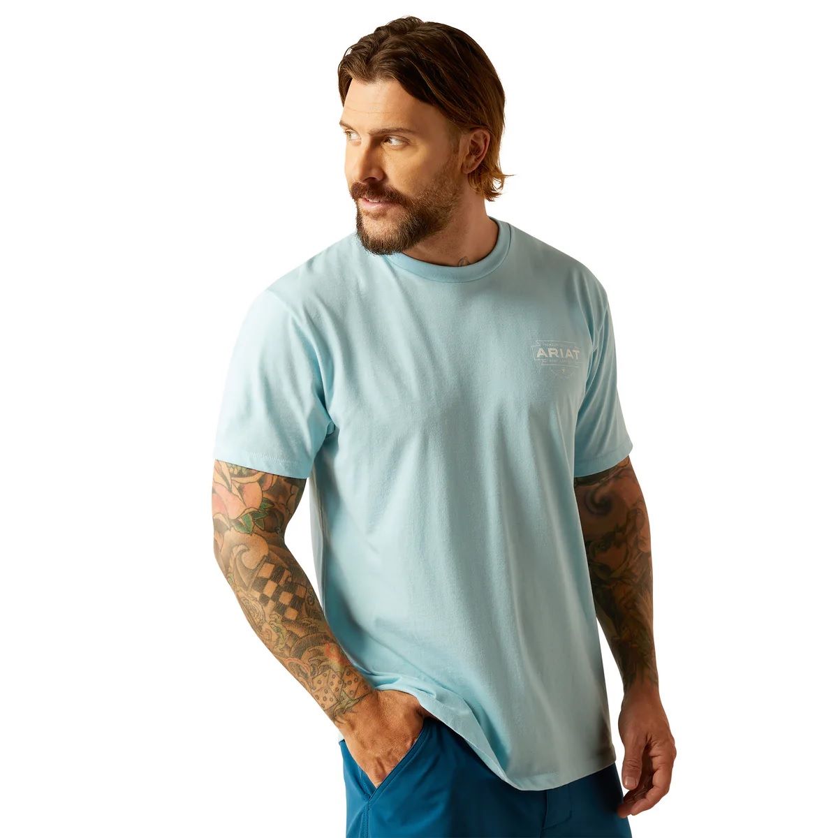 ARIAT SOUTHWEST MENS SIMPLE SHORT SLEEVE TEE - BLUE SKY HEATHER