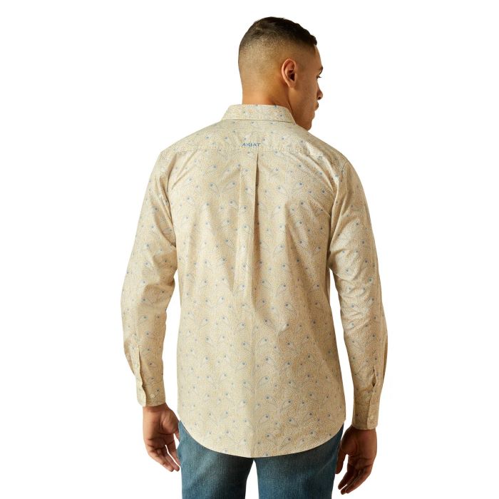 Ariat Team Alder Mens Fitted Long Sleeve Shirt - Khaki/blue [sz:s]