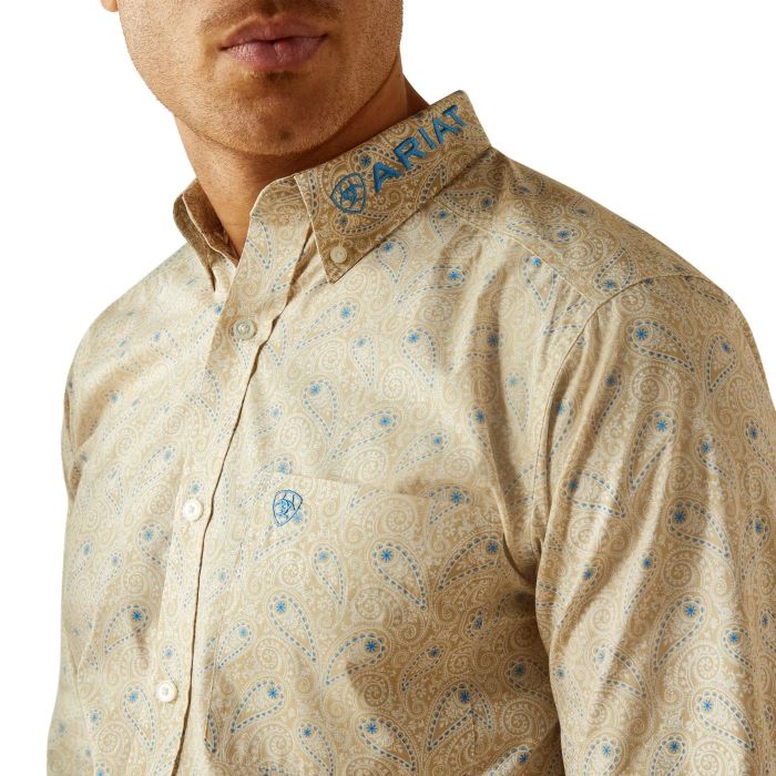 Ariat Team Alder Mens Fitted Long Sleeve Shirt - Khaki/blue [sz:s]