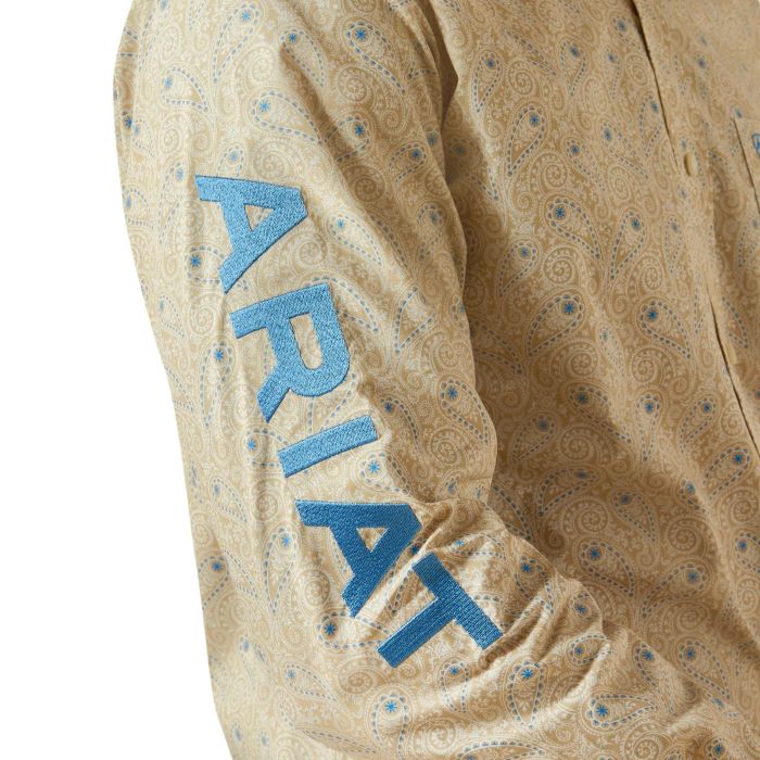 Ariat Team Alder Mens Fitted Long Sleeve Shirt - Khaki/blue [sz:s]