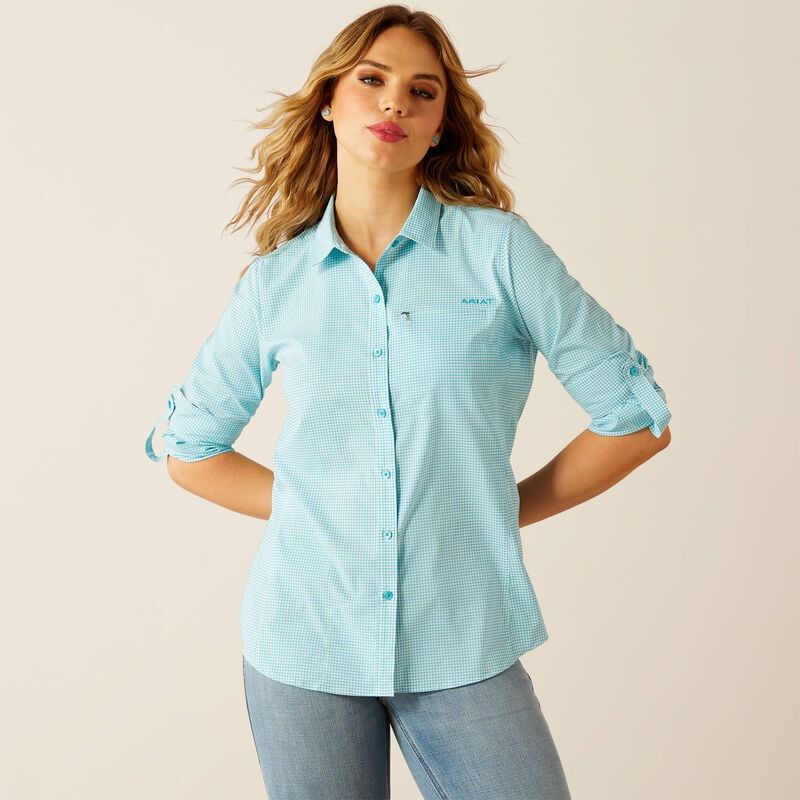 Ariat Womens Venttek Long Sleeve Shirt - Peacock Blue Check [sz:xs]