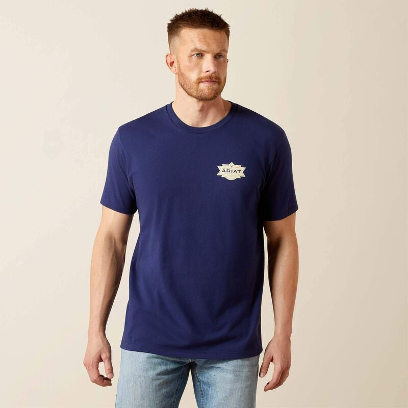 Ariat Mesa Motif Lockup Short Sleeve Tee - Medieval Blue [sz:s]