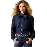 Ariat Womens Puff Sleeve Denim Long Sleeve Shirt - Storm Dark [sz:s]