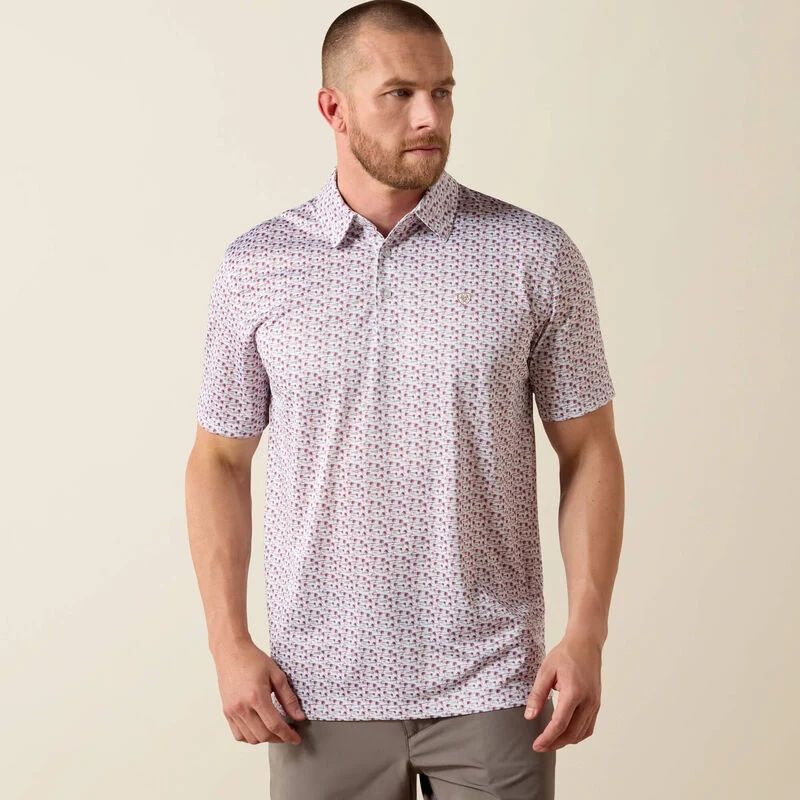 Ariat Mens All Over Print Polo - White Island Mini Print [sz:l]