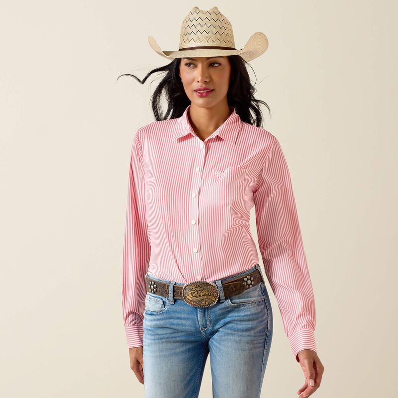 Ariat Womens Kirby Pro Long Sleeve Shirt - Sun Kissed Coral Stripe [sz:s]