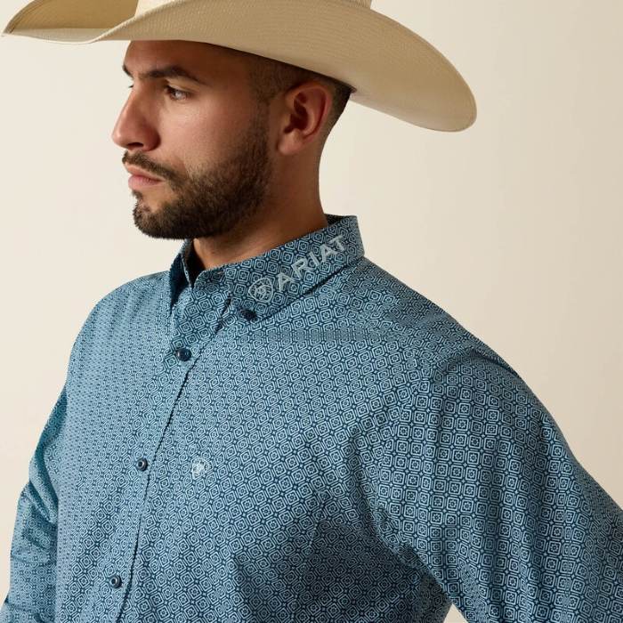 Ariat Team Jensen Mens Long Sleeve Shirt - Navy/light Blue