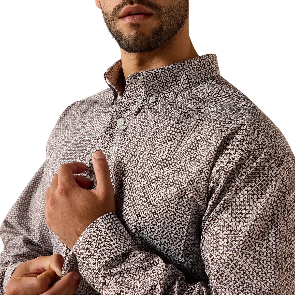 Ariat Alden Wrinkle Free Mens Classic Fit Long Sleeve Shirt - Chestnut Geo Print [sz:m]