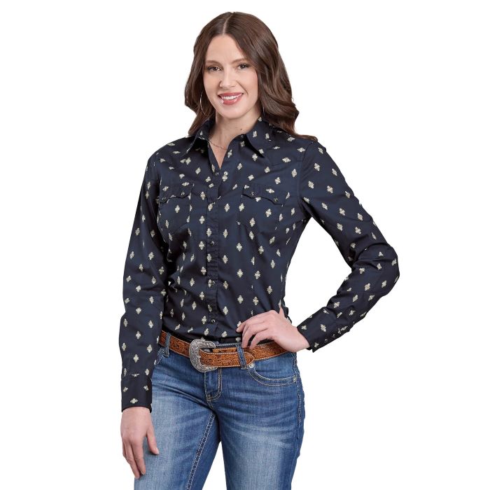 Roper Womens West Made Collection Long Sleeve Shirt - Printed Blue [sz:xs]